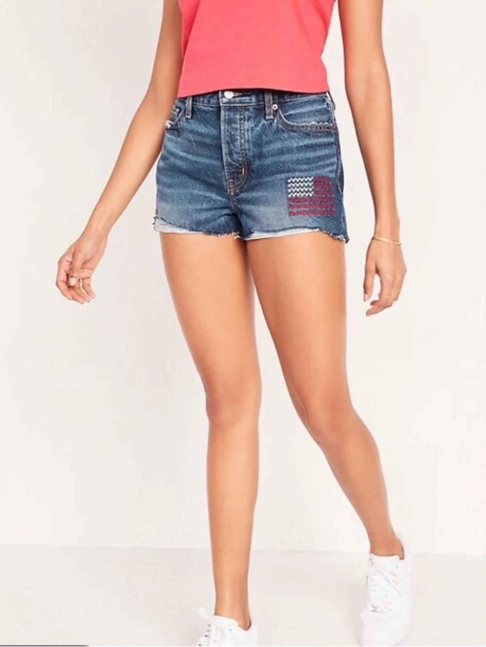 Old Navy Blue Denim High-Rise Jean Shorts with Flag Patch